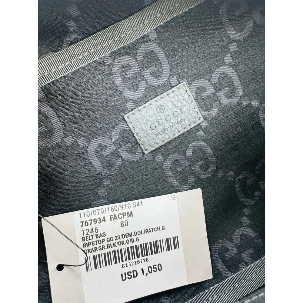 NIB Gucci GG Monogram Gray Canvas Nylon Ripstop Belt Bag Fanny Pack 80cm $1,300